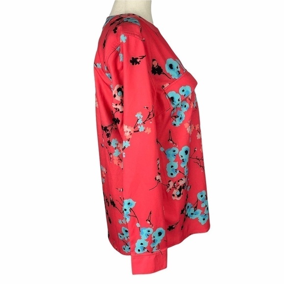 D & CO Coral Floral Long Sleeve Button Up Top - Picture 3 of 7